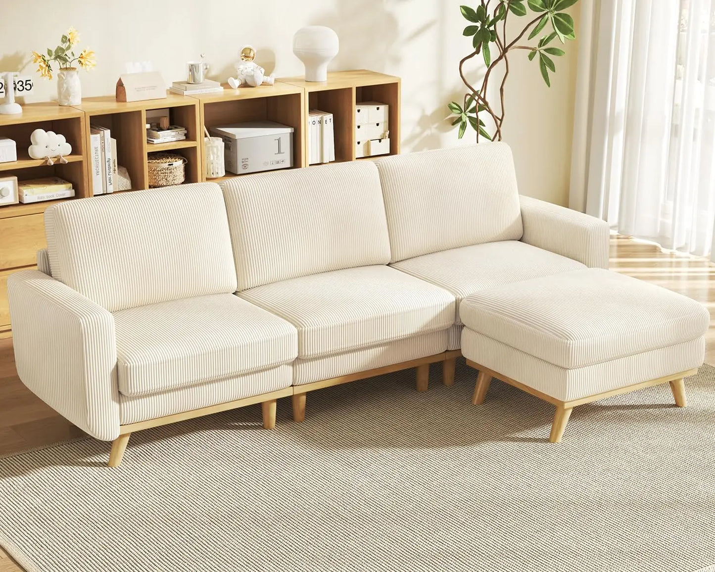 HUANZHUANG Modern Loveseat Sofa Corduroy Fabric Wood Frame Spring Cushion