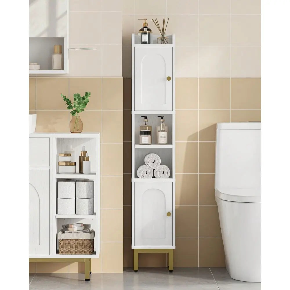 Narrow Bathroom Storage Cabinet With Two Doors And Adjustable Shelf