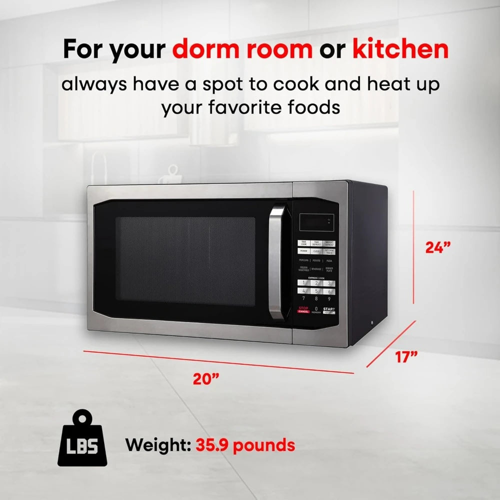 1100W Stainless Steel Digital Countertop Microwave
