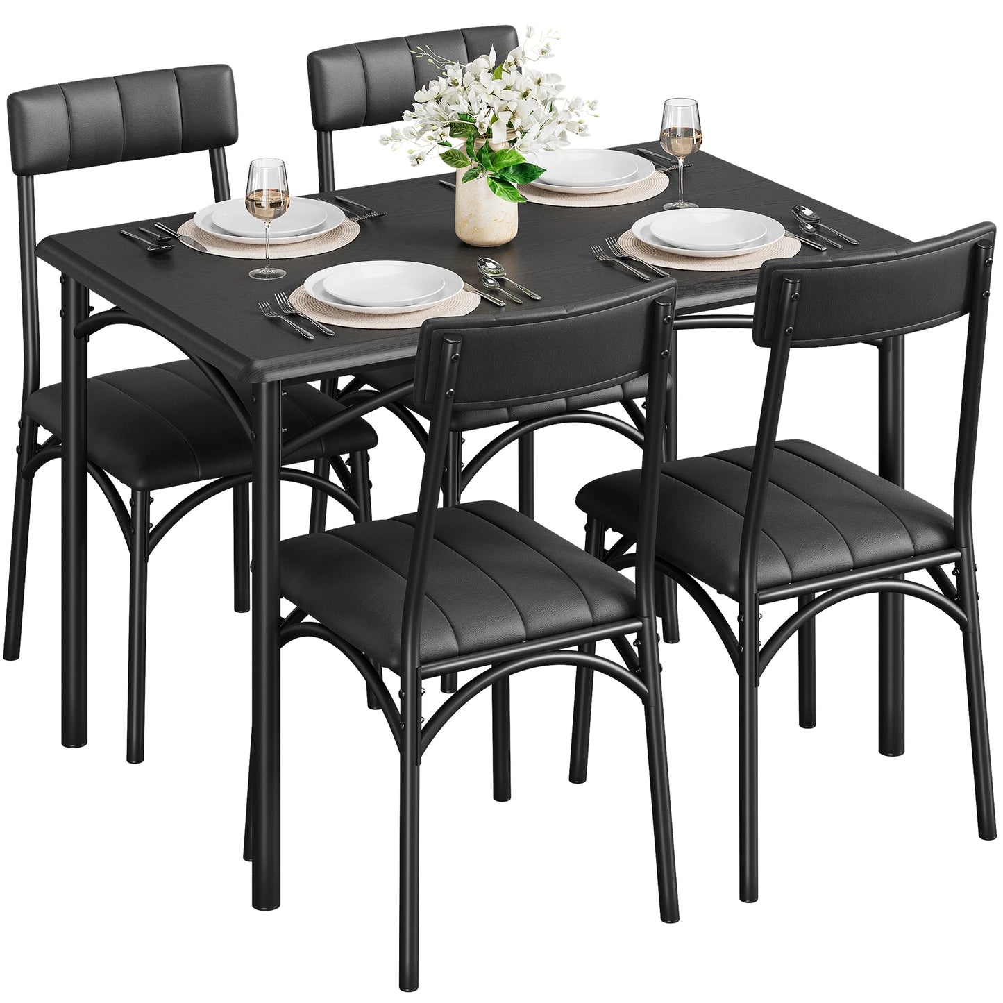 HiMISS Dining Table Set For 4 With Upholstered Chairs