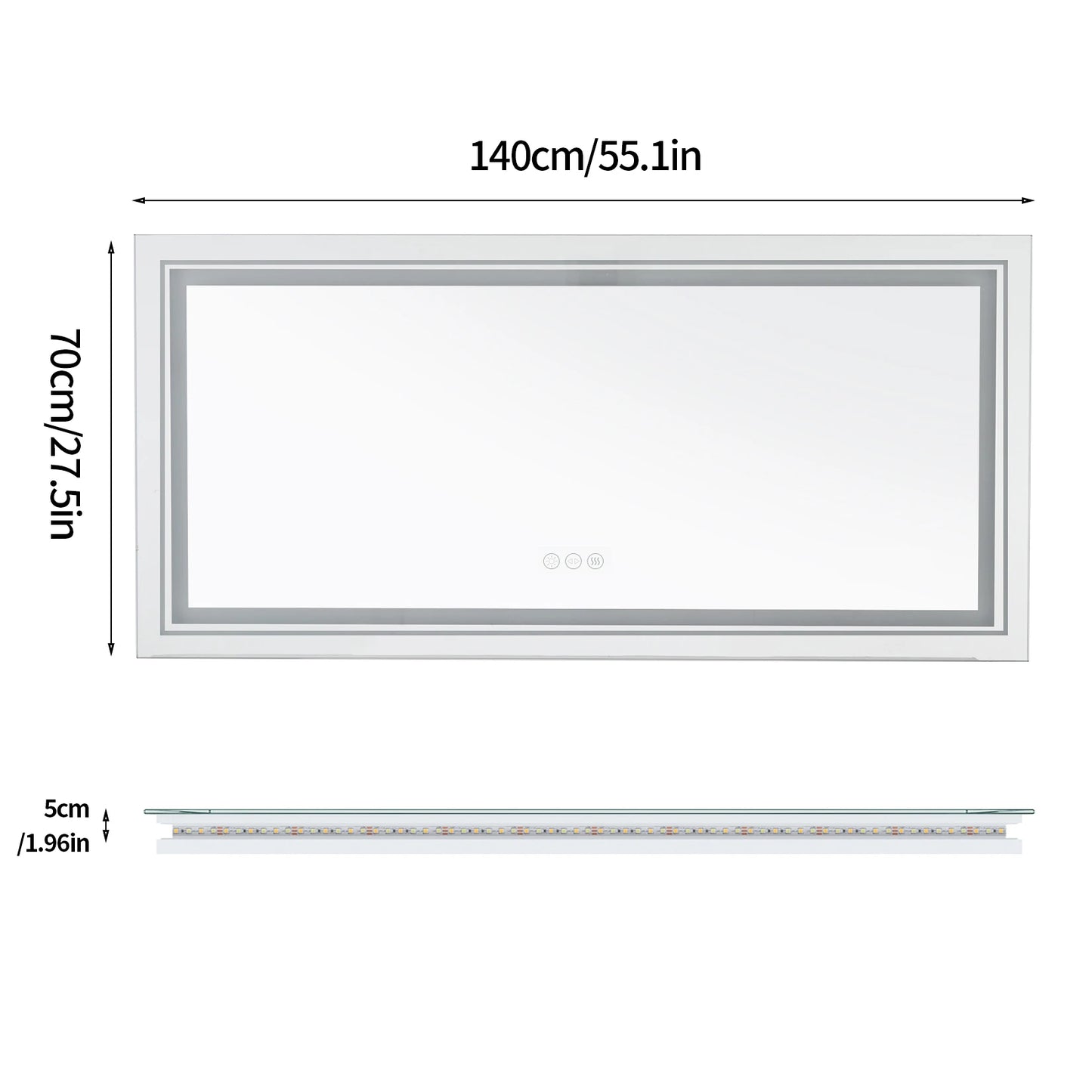 Illuminated LED Bathroom Mirror Wall Mounted Front And Backlit Lights