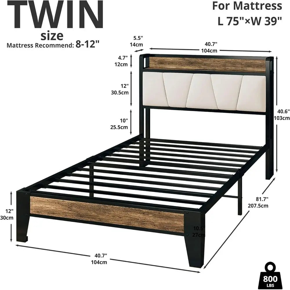 LIKIMIO Bed Frame With Storage Headboard And Charging Station
