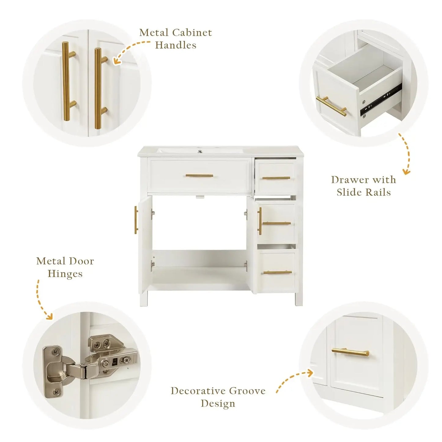Bathroom Vanity With Sink Cabinet Two Doors And Three Drawers
