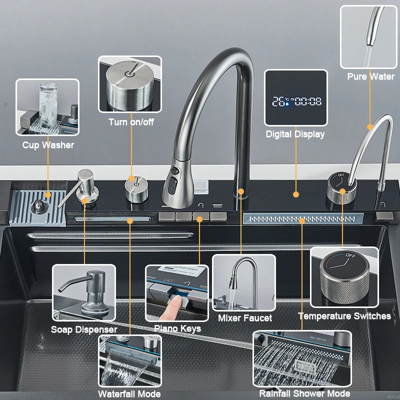 Rozin Stainless Steel Kitchen Sink With Digital Display And Faucet