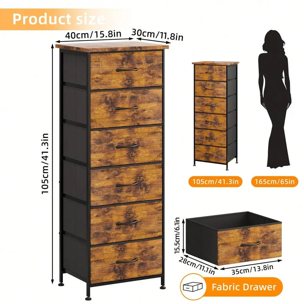 Six Drawer Nightstand Fabric Dresser For Bedroom Storage