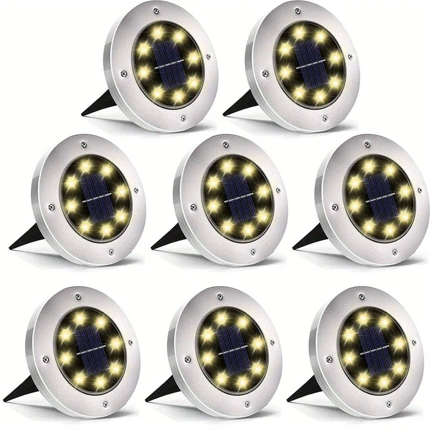 8 Piece Solar Outdoor Disk Lights IP65 Pathway Landscape Lighting