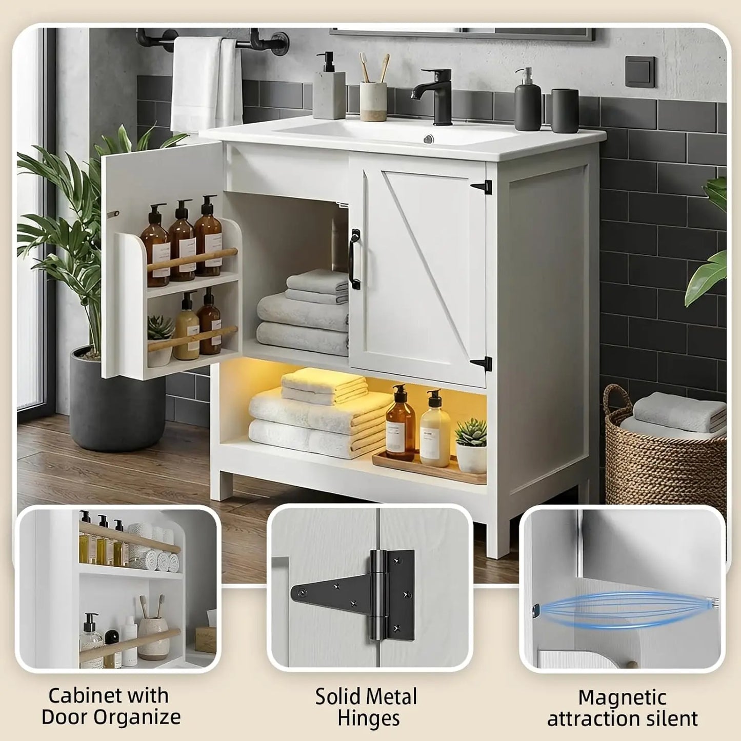 Freestanding Bathroom Vanity With Sink And RGB LED Lighting