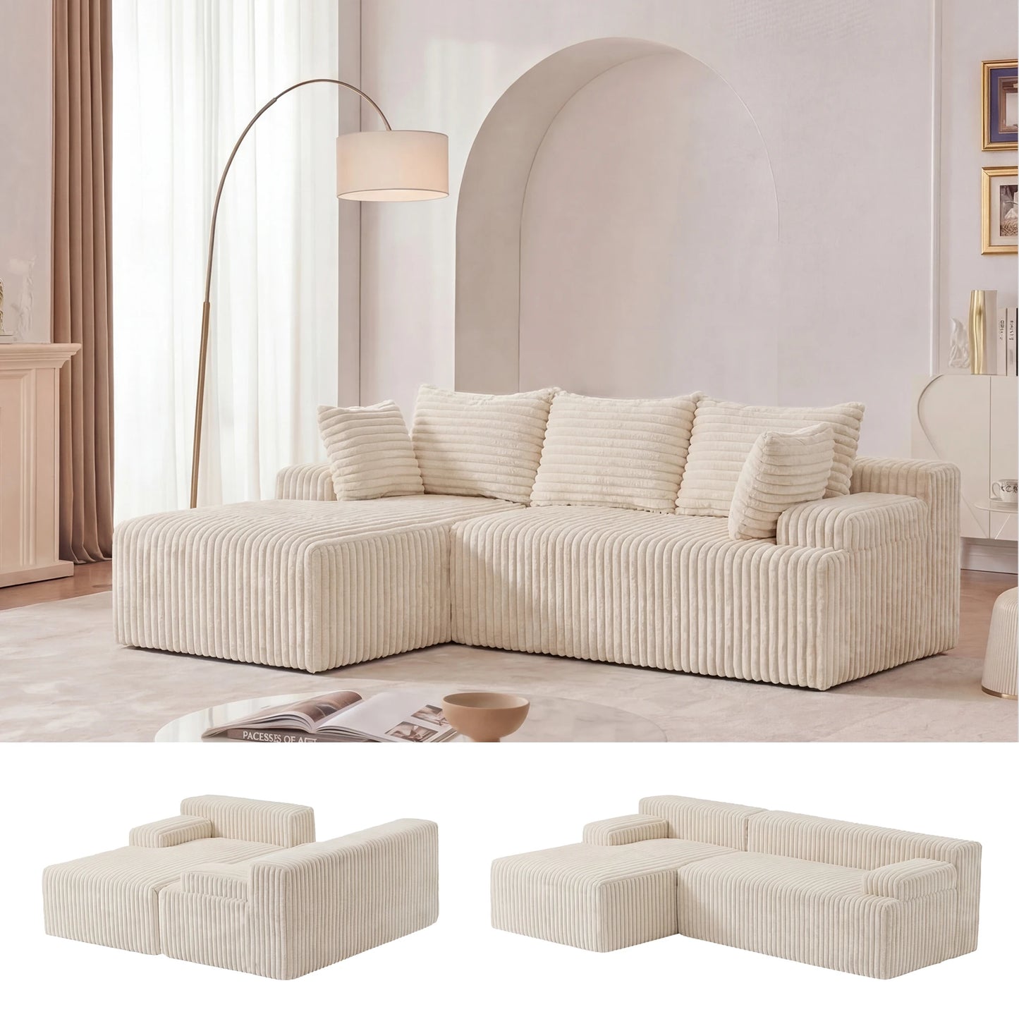 Redlife L Shape Corduroy Sectional Sofa Cloud Like Couch No Assembly Required