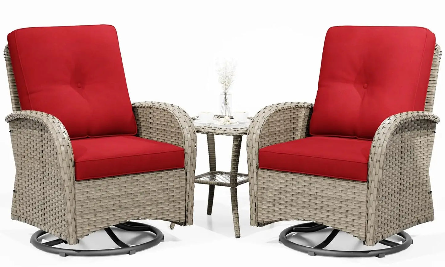 Outdoor Swivel Rocker Chairs Wicker Patio Set With Thick Cushions