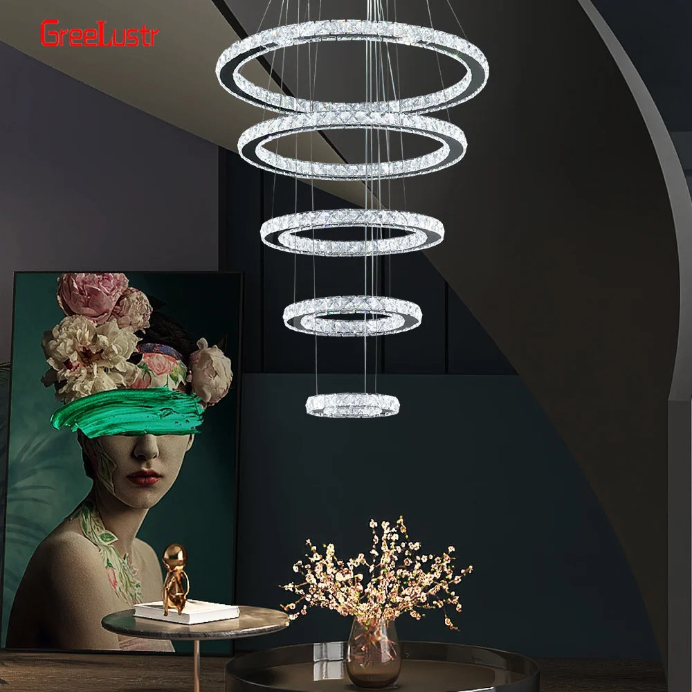 GreeLustr Crystal Chrome LED Pendant Light Chandelier for Living Rooms