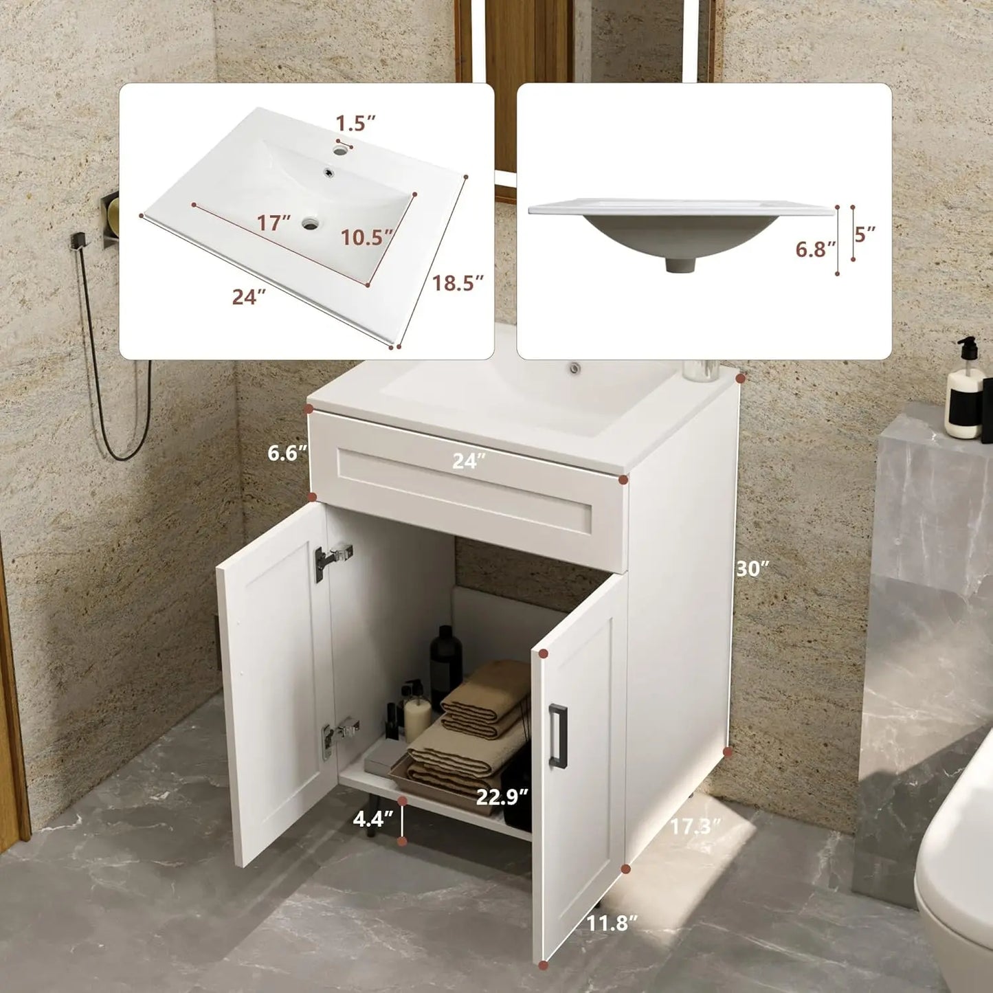 Bathroom Vanity With Sink Modern Wooden Freestanding Cabinet