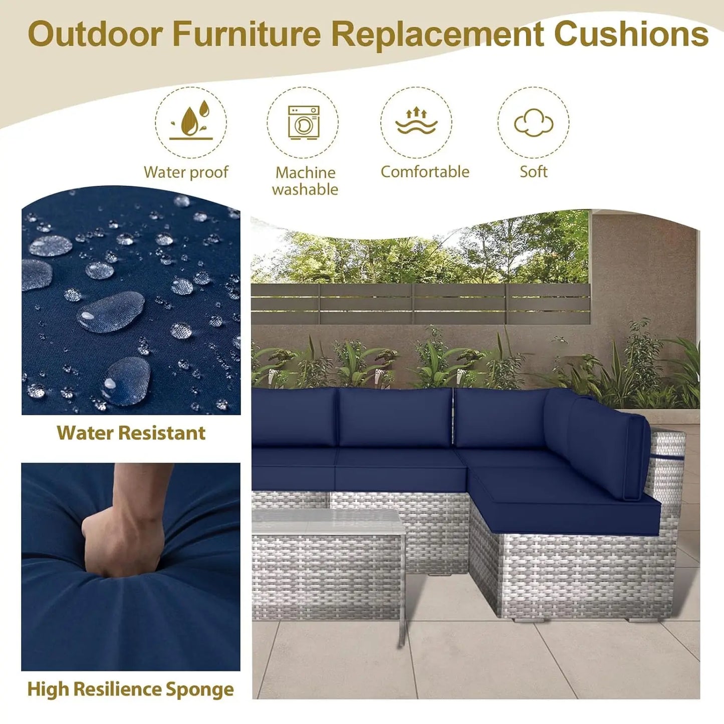Outdoor Replacement Cushions Patio Furniture Water Resistant Sectional Cushions