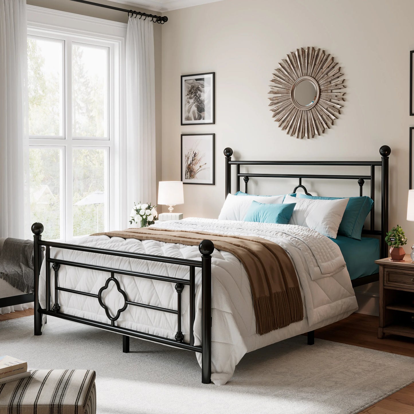 Hoomic Metal Platform Bed Frame Victorian Style Wrought Iron Headboard