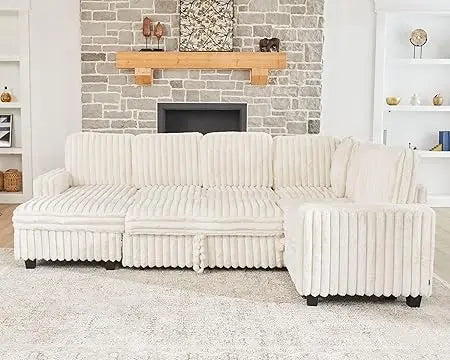Corduroy Sleeper Sofa Bed With Storage Chaise Modular Sectional