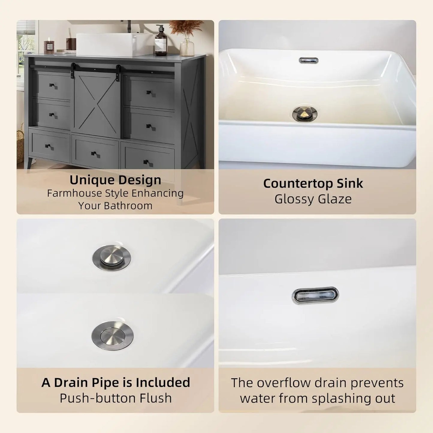 Bathroom Vanity With Ceramic Sink Freestanding Farmhouse Barn Door