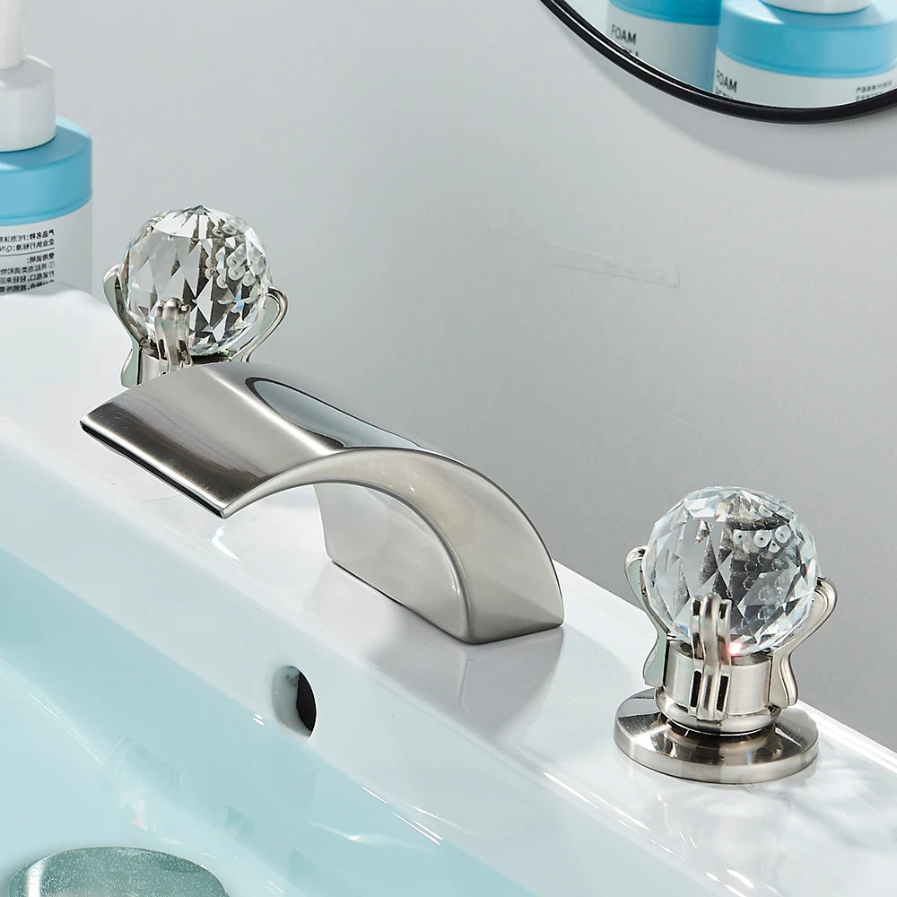 Quyanre LED Widespread Bathroom Faucet Waterfall Lavatory Tap Single Handle