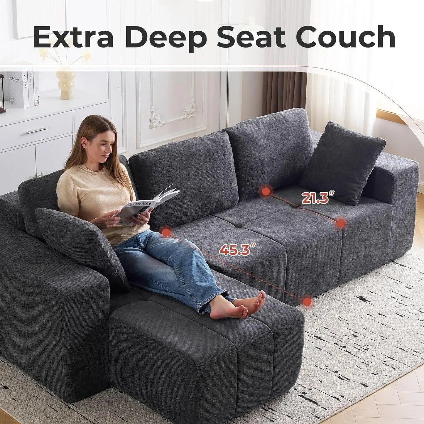 Modular L-Shaped Sectional Sofa With Chaise Upholstered