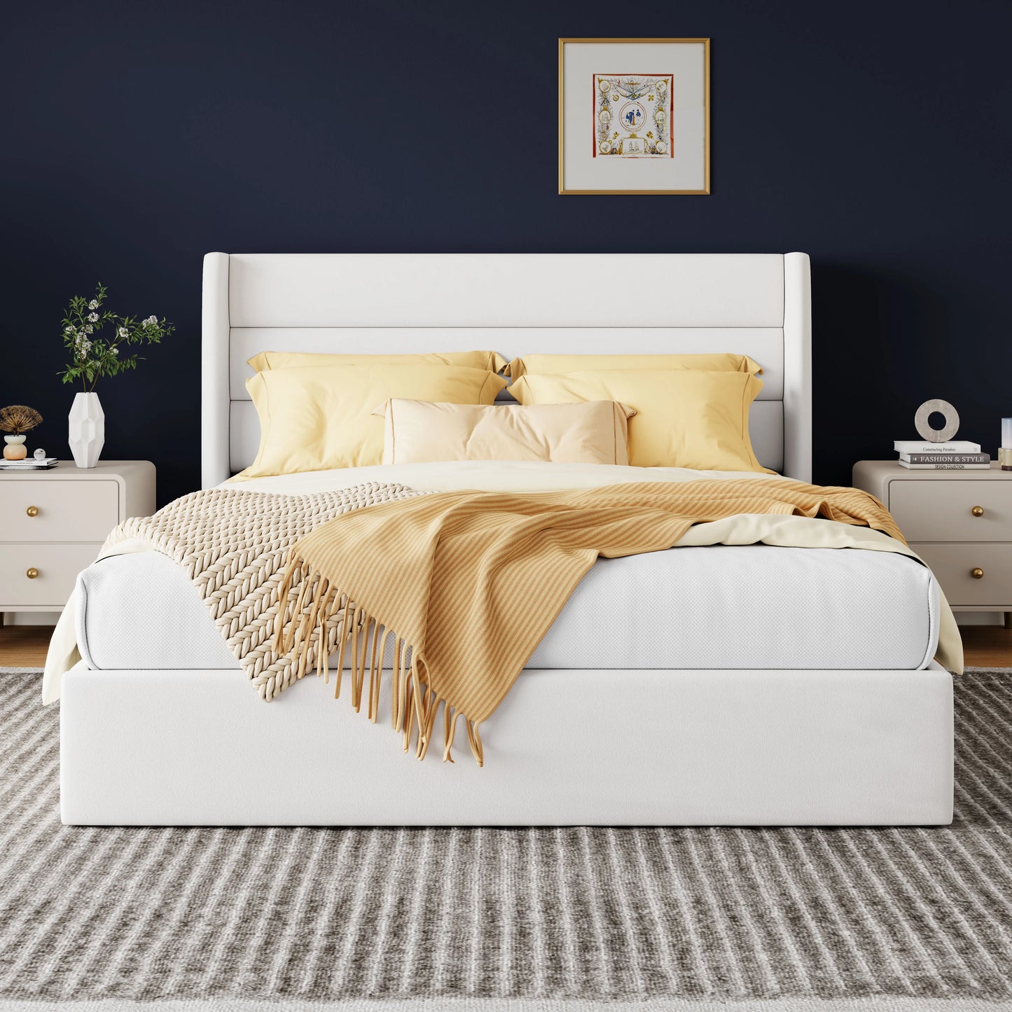 HOOMIC Lift Up Storage Bed With Wingback Headboard And Storage