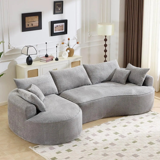 L Shaped Sectional Sofa With Curved Seat Design And Pillows