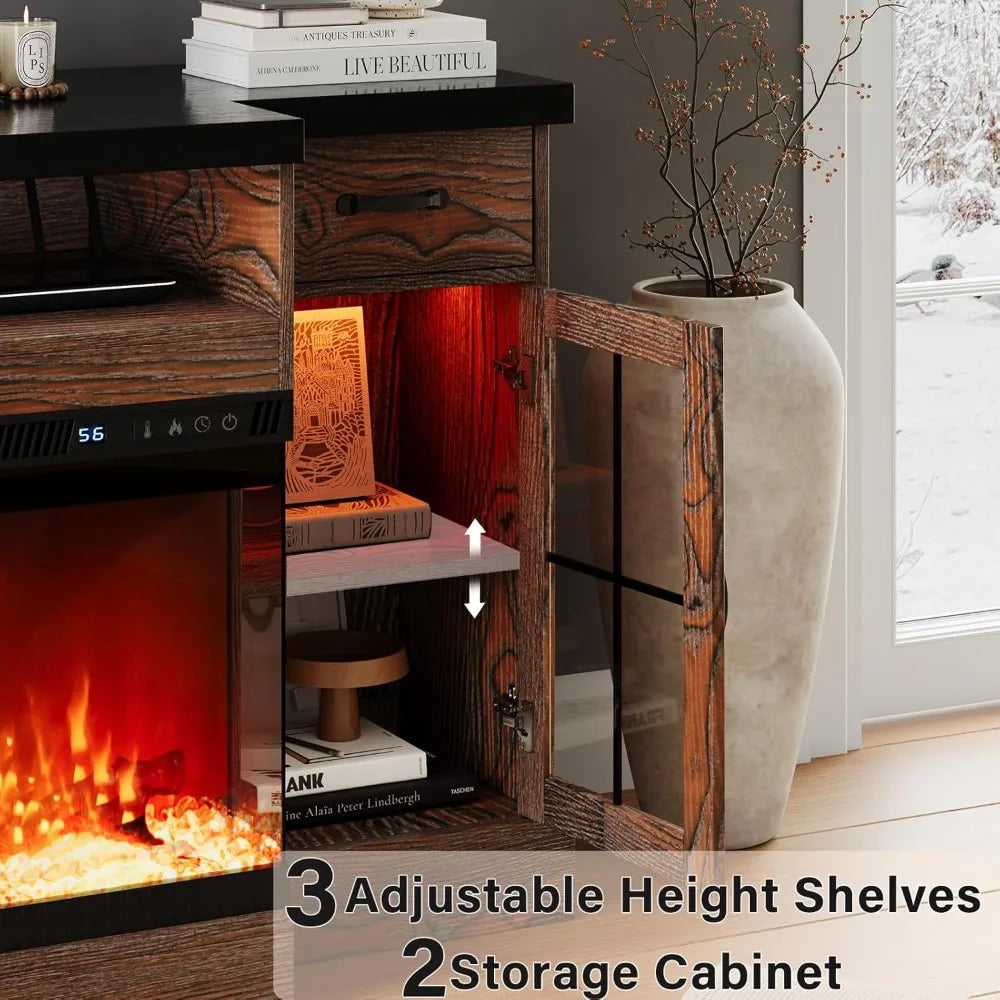 TV Stand with Fireplace, 70" Farmhouse Fireplace Entertainment Center with Storage Cabinets,TV Console for TV