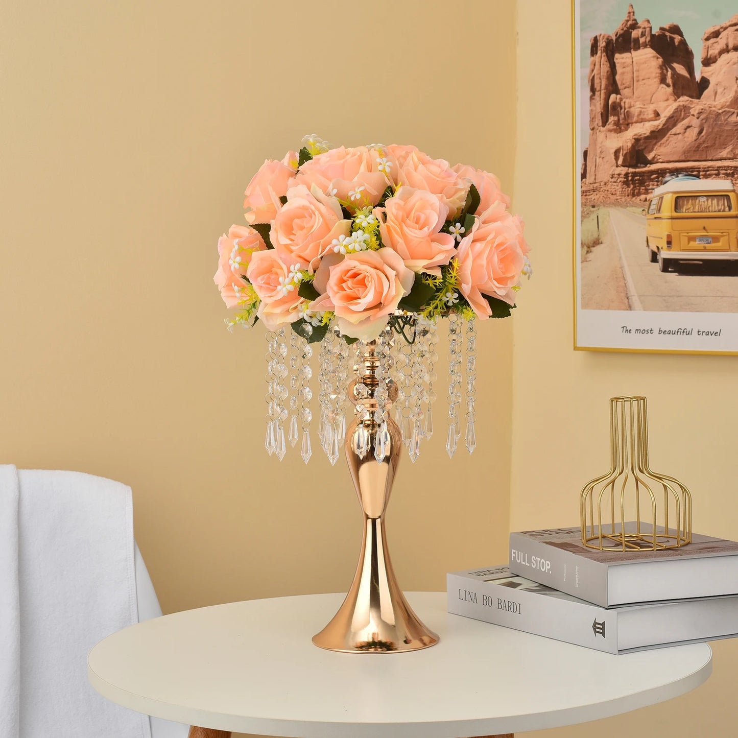Gold Metal Vases Set 4 Pieces Trumpet Centerpieces For Wedding Decor