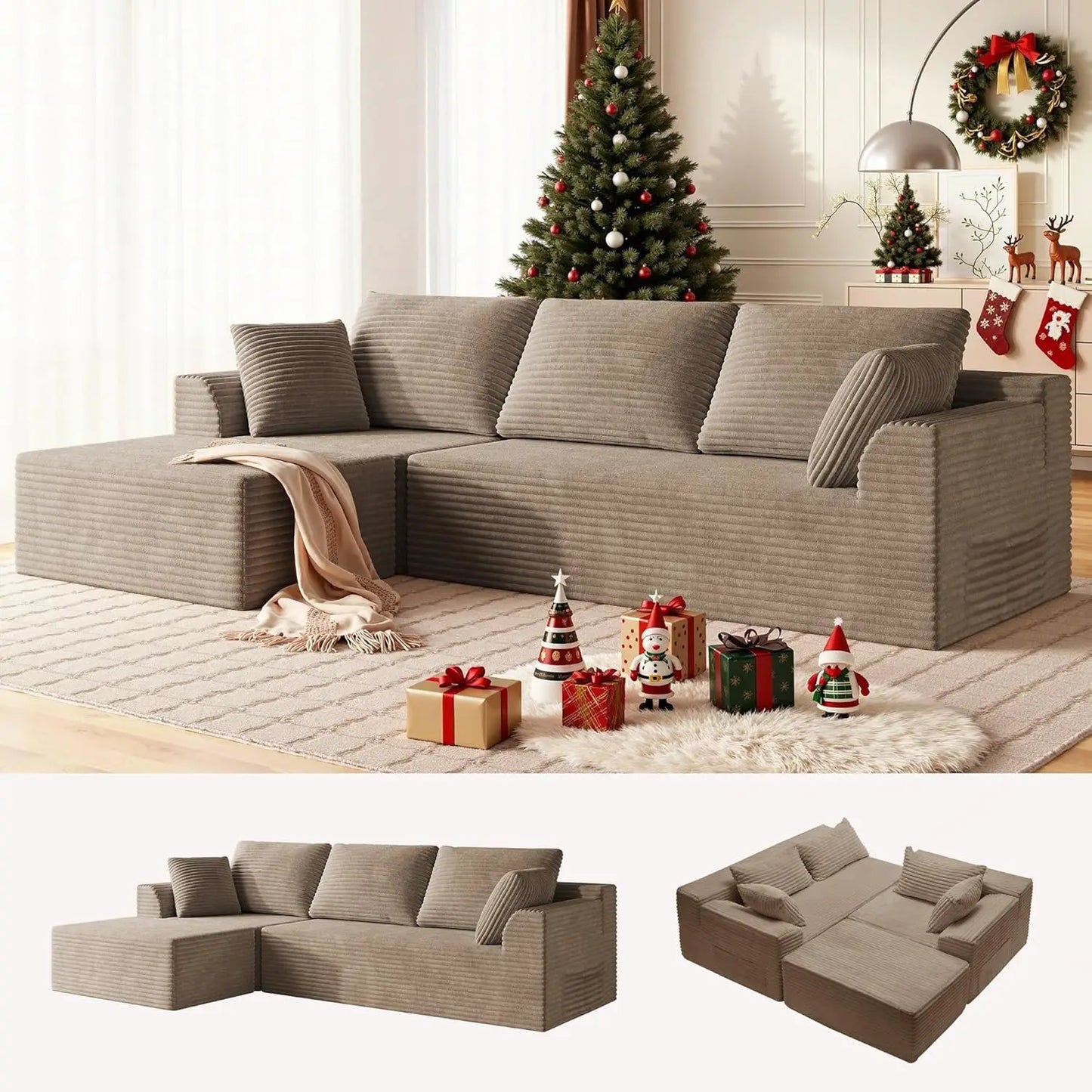 Modular Sectional Sofa L-Shape Chaise Cloud Couch Living Room Corduroy