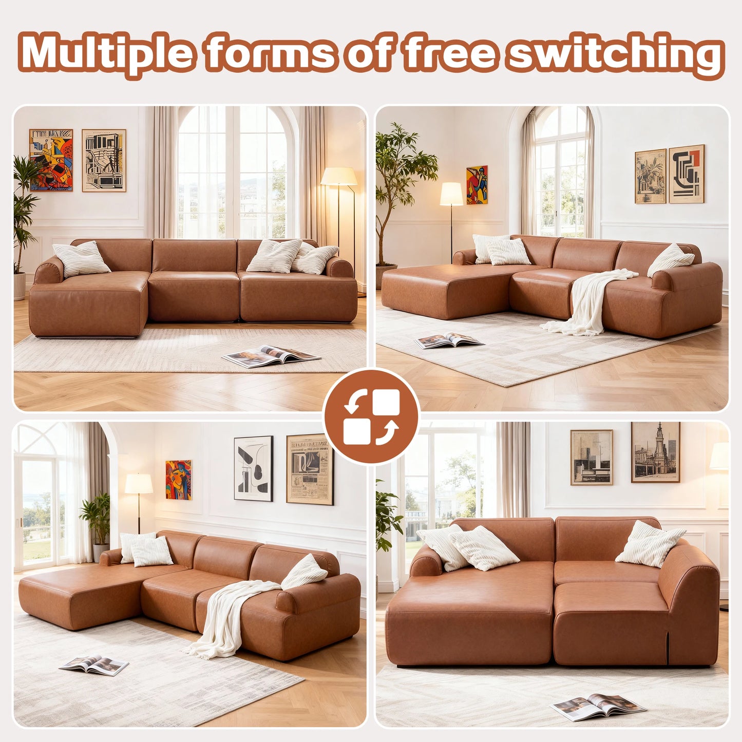 THOLASIS L Shaped Modular Leather Sofa Deep Seat Comfort