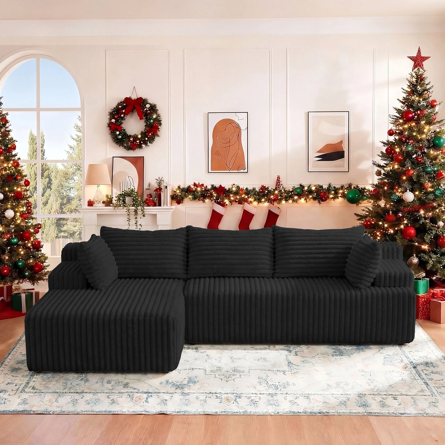 Redlife L Shape Corduroy Sectional Sofa Cloud Like Couch No Assembly Required