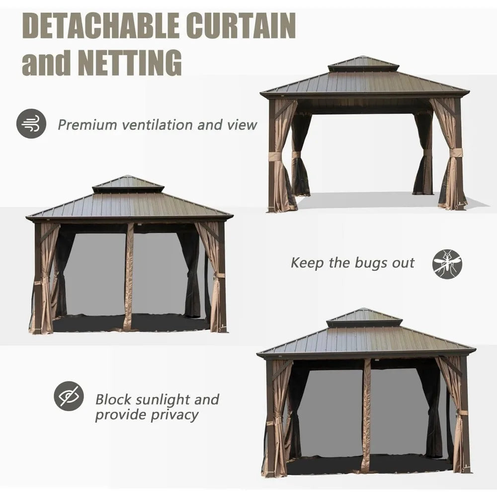 DUOFU Outdoor Gazebo Hardtop With Double Roof And Netting