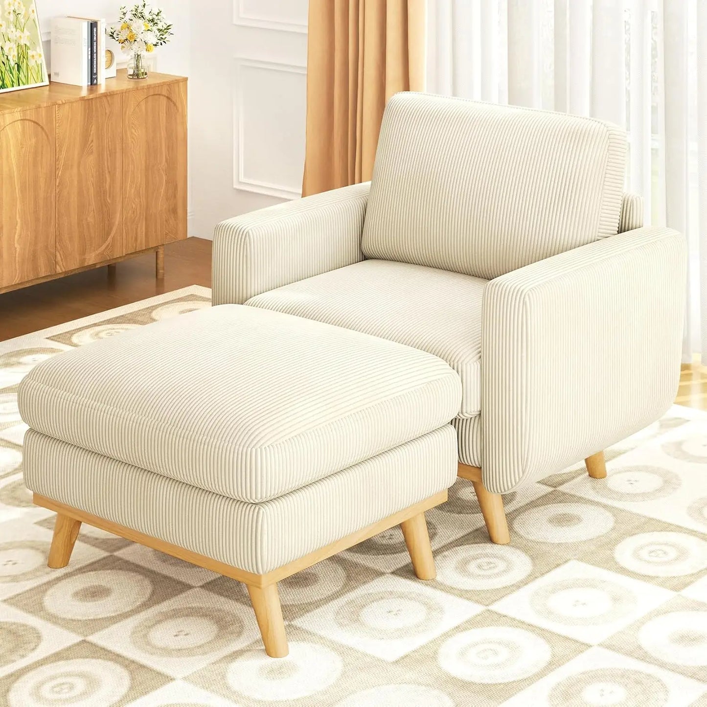 HUANZHUANG Modern Loveseat Sofa Corduroy Fabric Wood Frame Spring Cushion