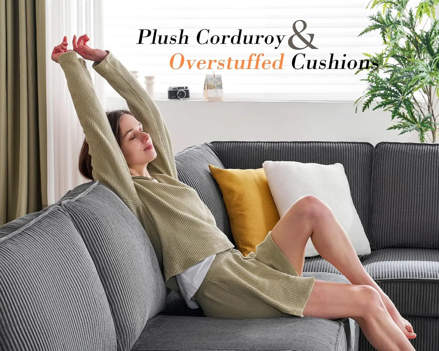 U Shaped Couch Sofa With Storage Chaise And USB Ports