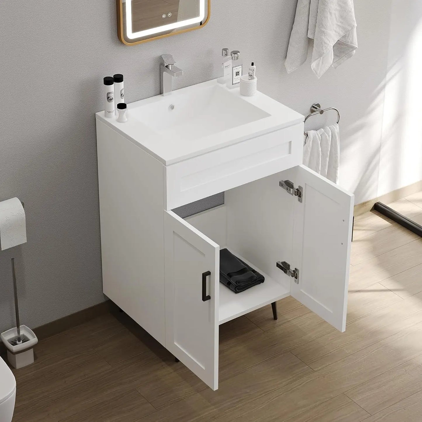 Bathroom Vanity With Sink Modern Wooden Freestanding Cabinet