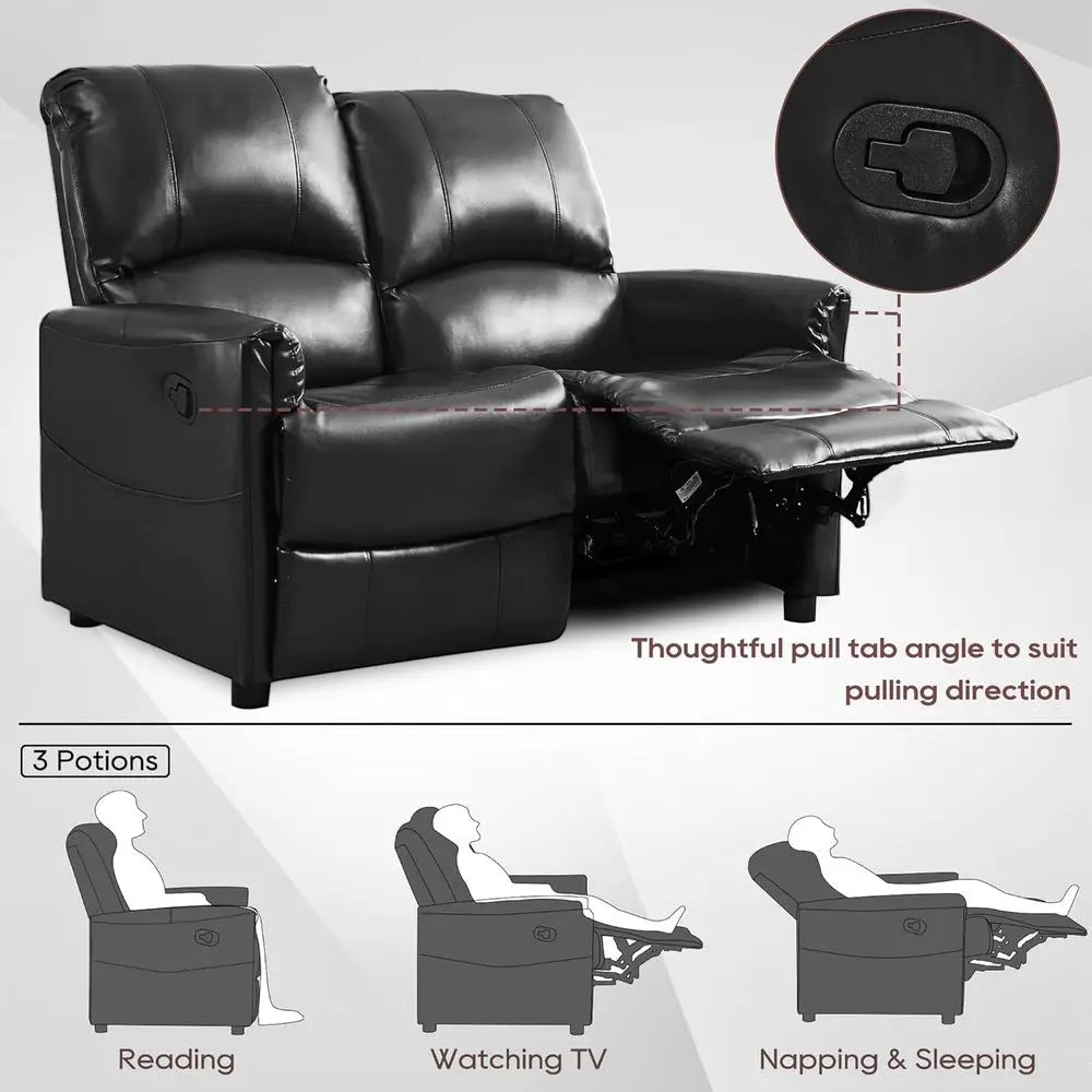 UKMJ Faux Leather Manual Recliner Loveseat Sofa With Side Pocket
