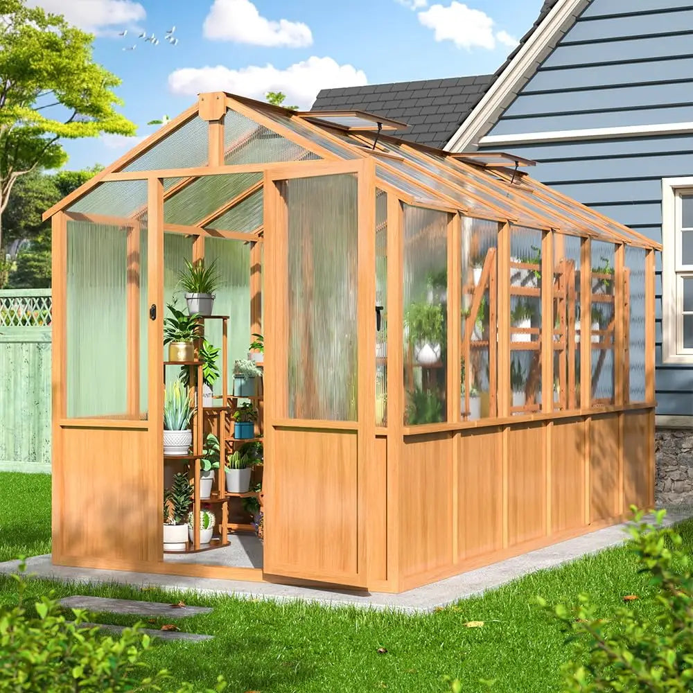 VIWAT Wooden Greenhouse With UV Roof Protection For Backyard