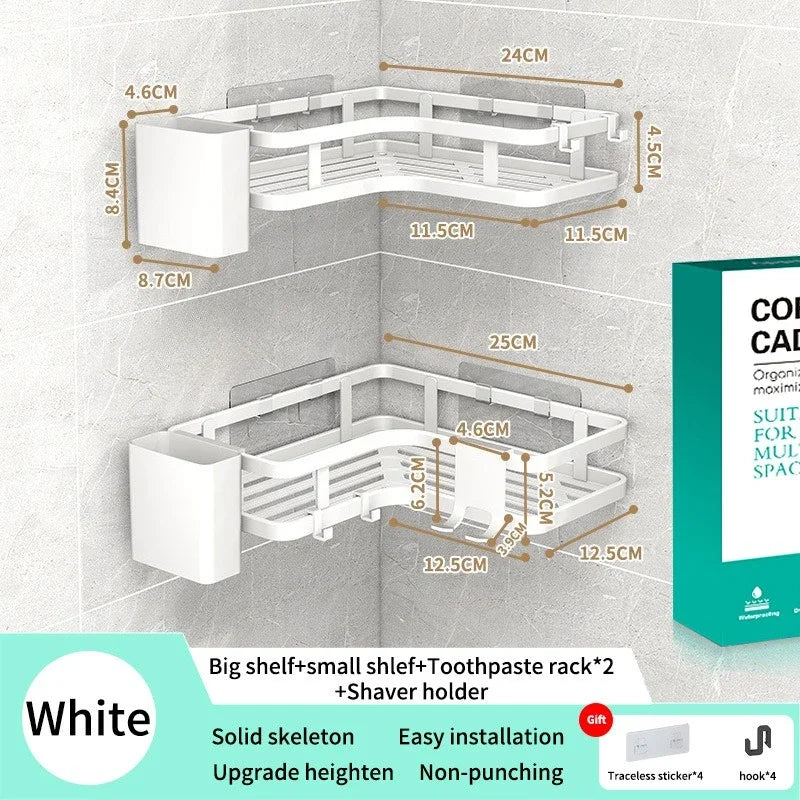 DoubleLayer Stainless Steel Corner Shelf No Drilling Wall Mount Organizer