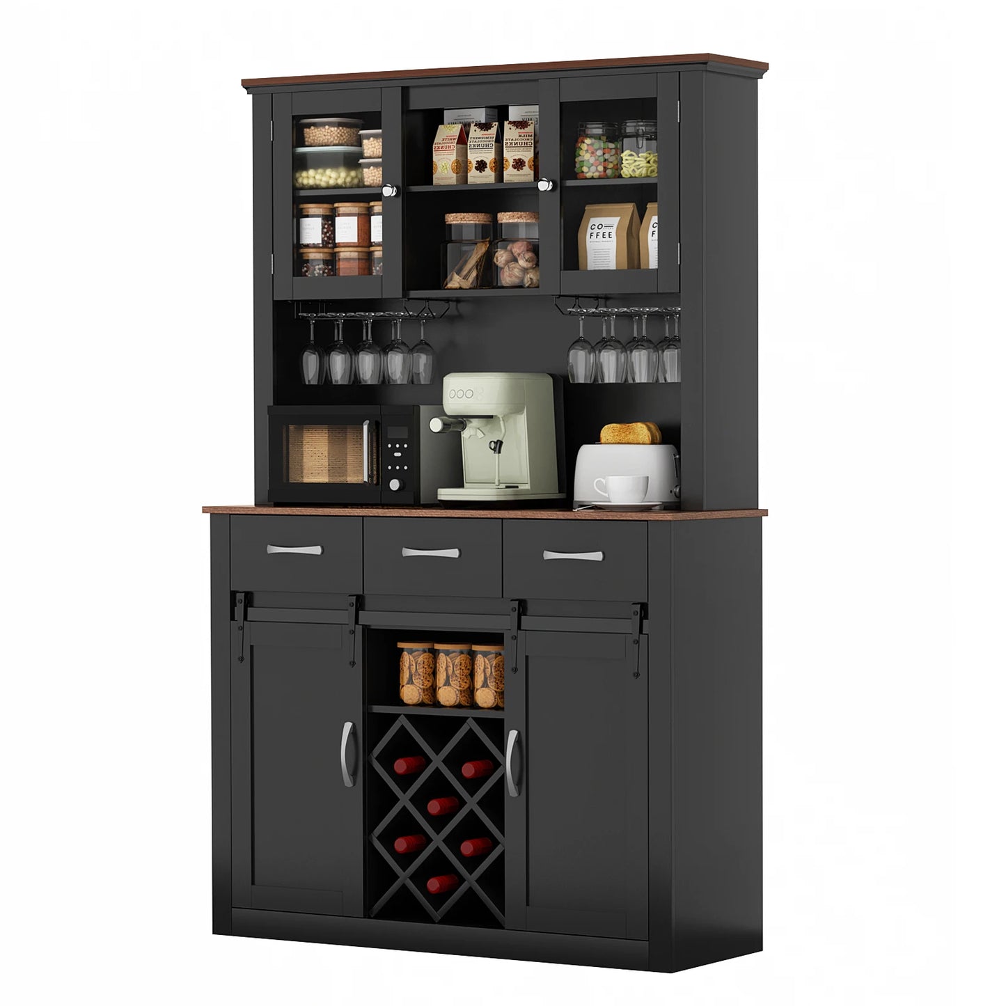 VOWNER Farmhouse Bar Cabinet With Sliding Barn Doors Kitchen Pantry