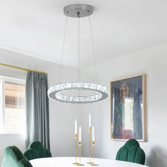 GreeLustr Modern Pendant Crystal Chandelier Ring Lighting Fixture