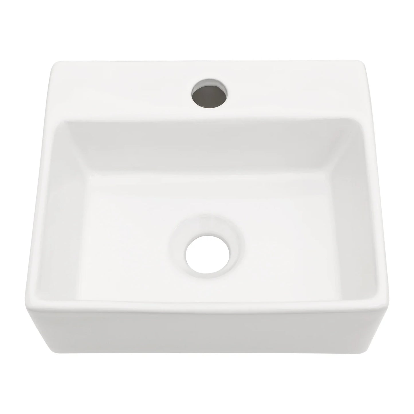 13.6x11.6” White Ceramic Rectangular Wall Mount Bathroom Sink with Single Faucet Hole ( Faucet and Sink Undermount Not Included)