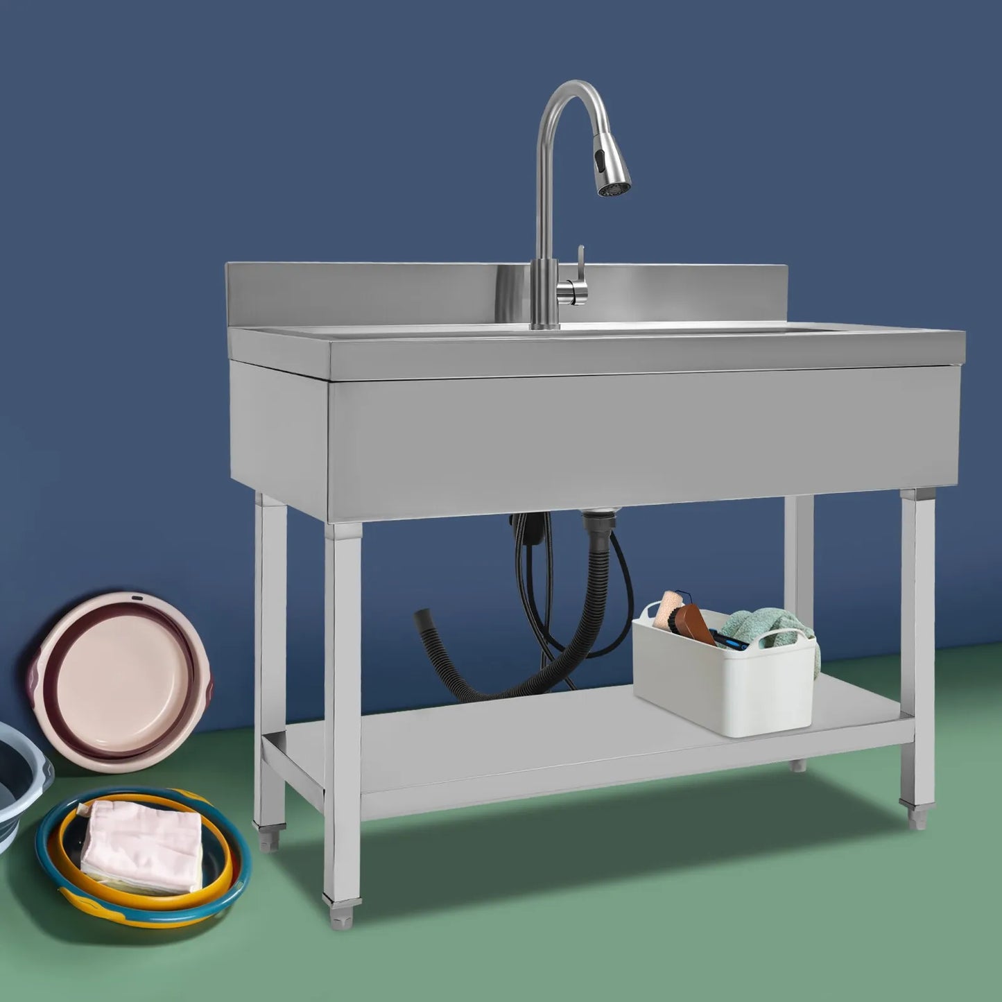 Bymaocar Stainless Steel Utility Sink Single Bowl With Faucet