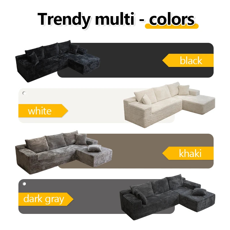 L-Shaped Living Room Sofa Bed Convertible In Corduroy Fabric No Assembly