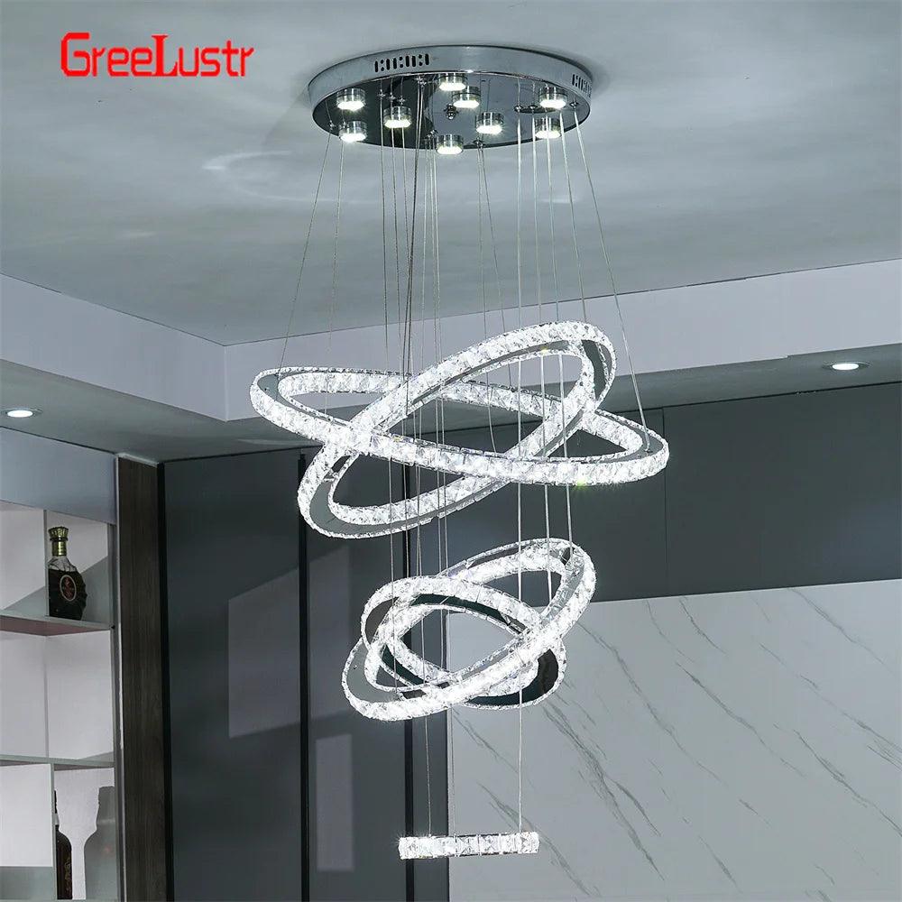GreeLustr Crystal Chrome LED Pendant Light Chandelier for Living Rooms