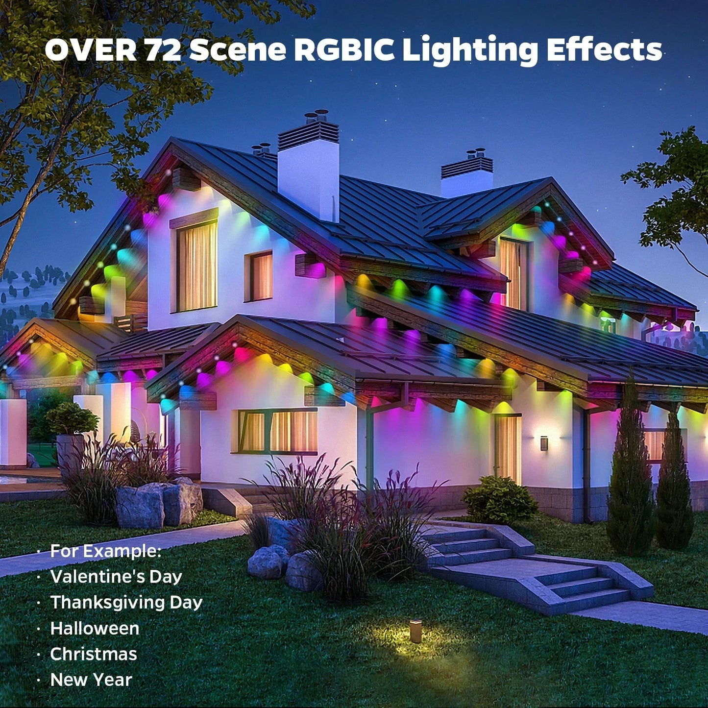 Outdoor Smart LED String Lights For Permanent Eaves With Remote