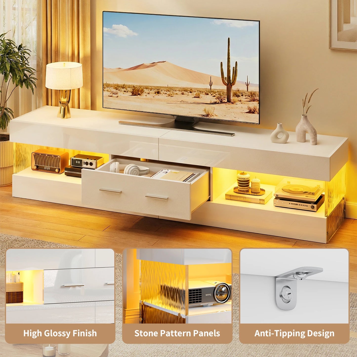 Nost and Host TV Stand High Gloss Led Console Storage