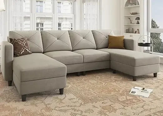 Velvet Sectional Sofa With Chaise U Shaped For Living Room