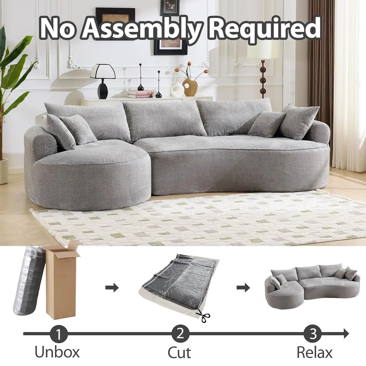 L Shaped Sectional Sofa With Curved Seat Design And Pillows