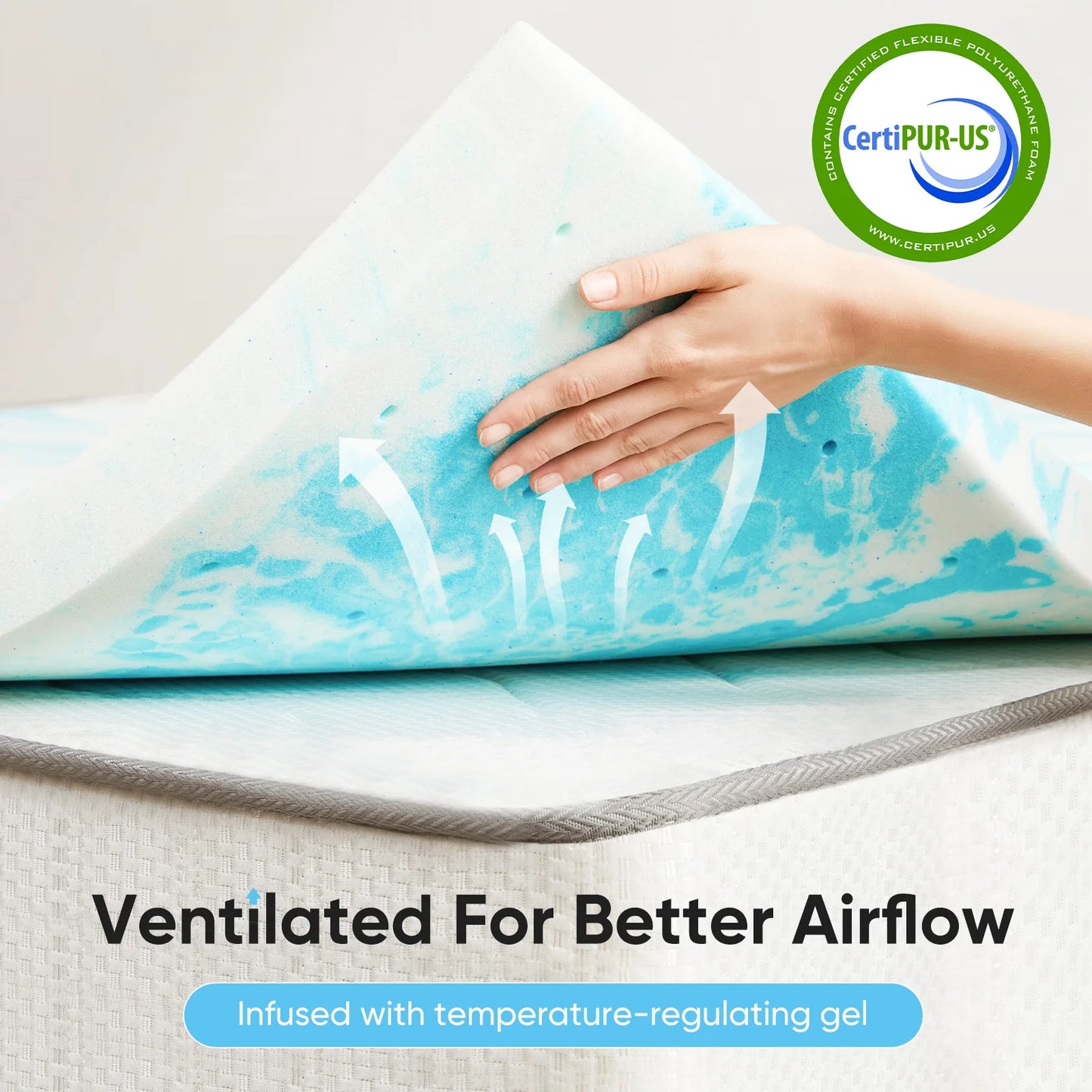 JHK Gel Memory Foam Mattress Topper Cooling Soft Breathable