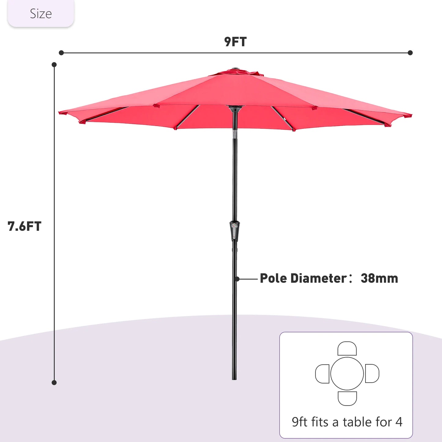 JHK Patio Umbrella With Tilt And Crank Waterproof Outdoor