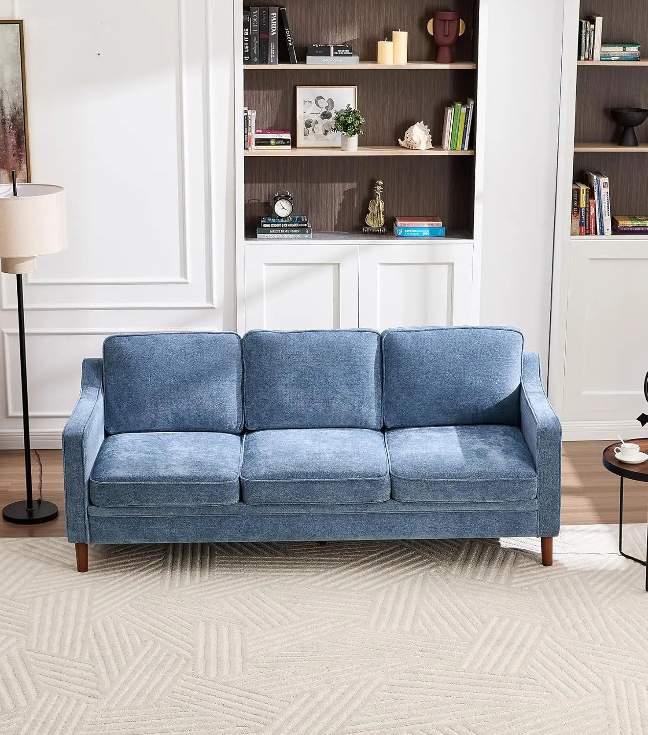 Mid Century Chenille Sofa With Solid Wood Legs For Living