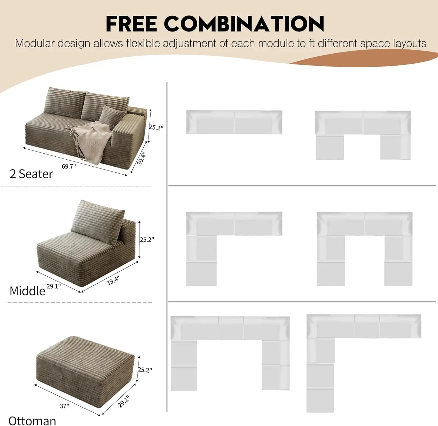 YQXHCN Cloud Modular Sectional Sofa With Ottoman Comfort U Shaped