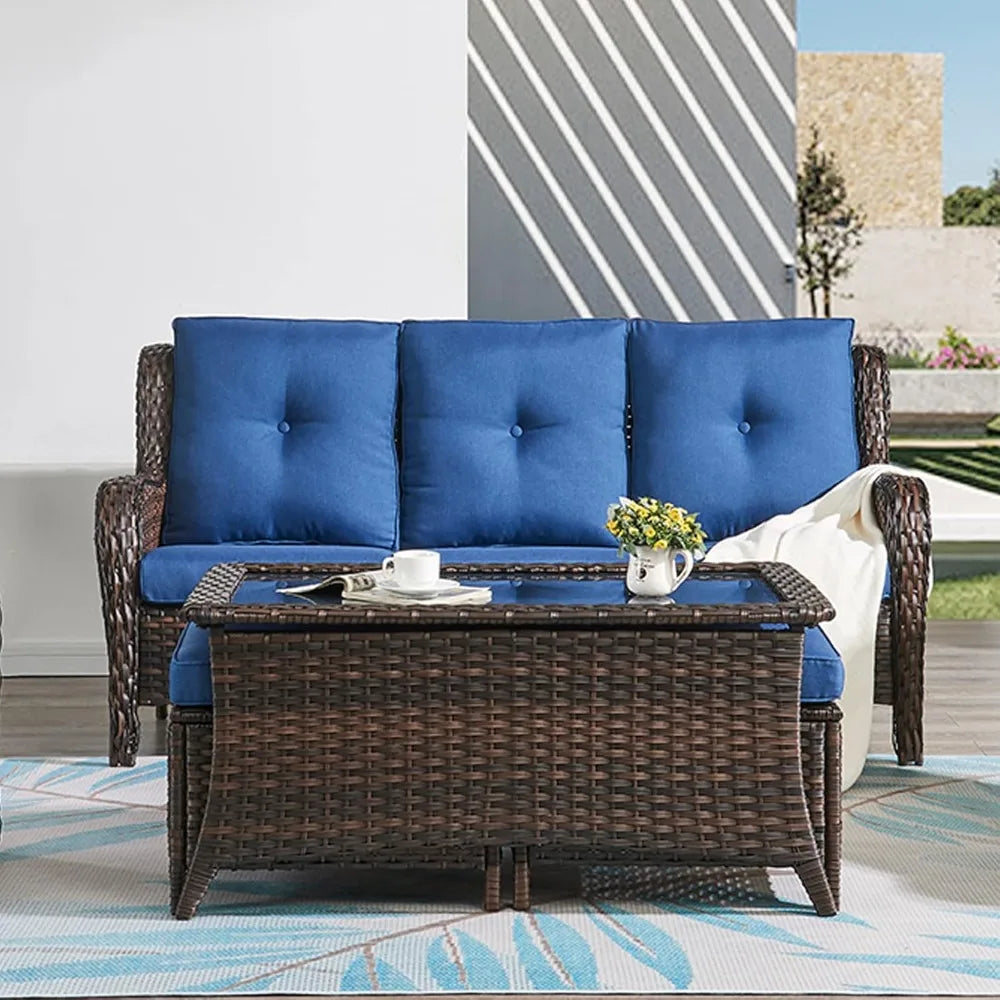 Patio Furniture 6 Pieces Set, with Swivel Rocking Chairs,Patio Ottomans,Patio Coffee Table, Wicker Outdoor Sectional Sofa